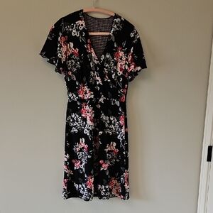 White House Black Market Black and Pink Floral Midi Dress - Reversible